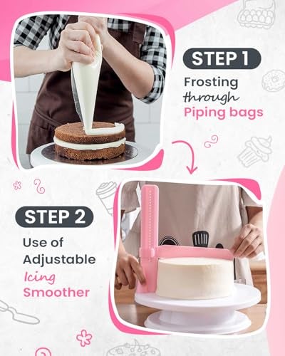 RFAQK 200PCs Cake Decorating Kit with Cake Turntable & Leveler, Baking Supplies Gift Includes 110+1 Piping Bags,55 Icing Tips,2 Frosting Spatulas, Adjustable Scraper, Video Tutorial, Booklet & more - Image 2