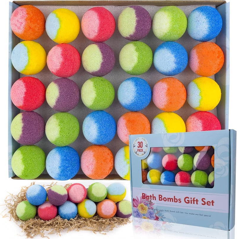 30 Pcs Bath Bomb Gift Set Natural Organic Mini Bath Bombs Handmade with Rich Fizz  Birthday Gift for KidsWomenMen Mothers Day Ideal Gift for Valentines Day