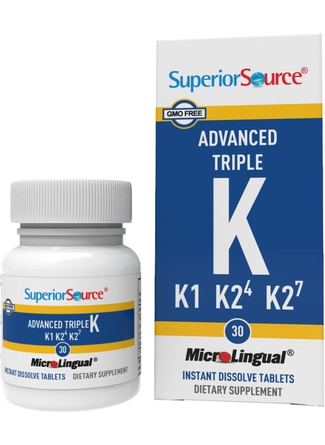 Superior Source Triple K, 3-In-1 Formula, Mk-4 500 Mcg, Mk-7 50 Mcg, K1 500 Mcg, Quick Dissolve Sublingual Tablets, 30 Count  - Image 1