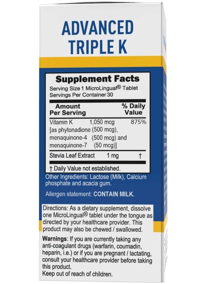 Superior Source Triple K, 3-In-1 Formula, Mk-4 500 Mcg, Mk-7 50 Mcg, K1 500 Mcg, Quick Dissolve Sublingual Tablets, 30 Count  - Image 3