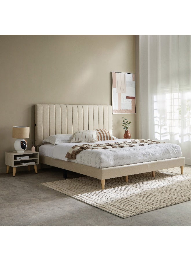 Home Box سرير ملكي مبطن ذكي بلايز مع 2 طاولات جانبية - 180x200 سم - Image 1