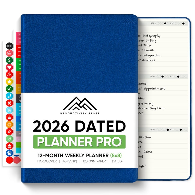 PRODUCTIVITY STORE Dated, 2026 Planner, 5.8â€ x 8.3â€ - The #1 Productivity Planner to Achieve Your 2026 Goals - Planner 2026-2027 by PRODUCTIVITY STORE (A5, NAVY BLUE) - Image 1