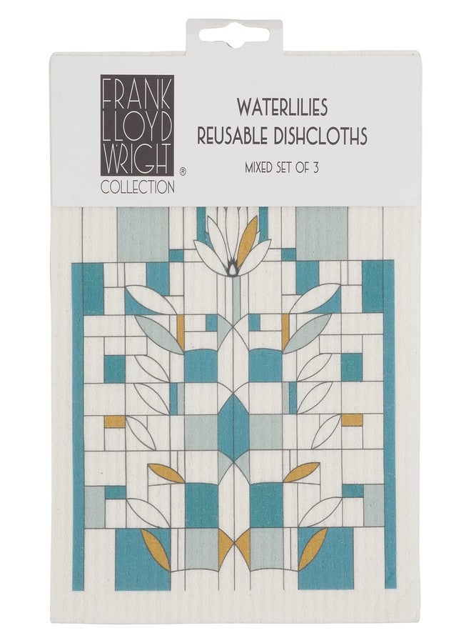 KAF Home Frank Lloyd Wright Swedish Dish Cloths (6.7 x 7.5-inch) - Set of 3 Reusable, Absorbent Cellulose Sponge Towels for Kitchen, Cleaning Counters, and Washing Dishes (Water Lilies) - Image 1