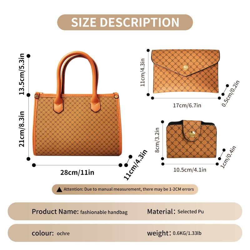 Tigpoy Women's Purses Set 3pcs, Tote Bag, Top-Handle Satchel, Wallet, Vegan Leather Shoulder Crossbody Handbags for Daily Use (Yellow) - Image 5