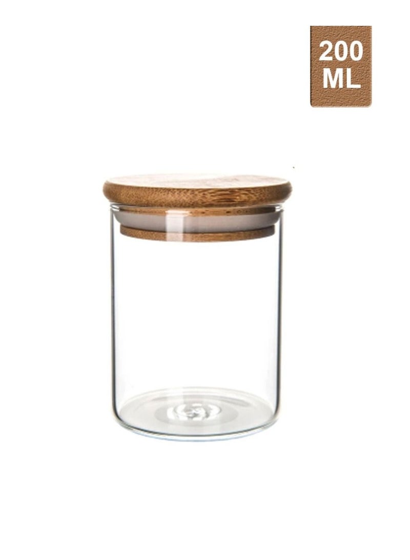 Homesmiths Honey Bee 200ML Multipurpose Airtight Round Glass with Bamboo Lid For Kitchen & Pantry - Image 1