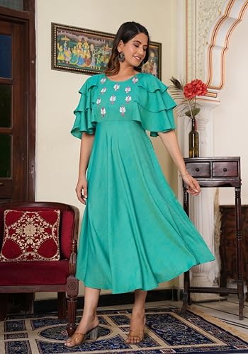 Yash Gallery Women's Viscose Embroidered Anarkali Ethnic Dress (1551YKGREEN, S, Green) - Image 2