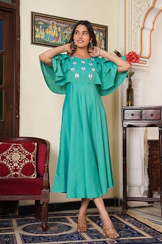 Yash Gallery Women's Viscose Embroidered Anarkali Ethnic Dress (1551YKGREEN, S, Green) - Image 3