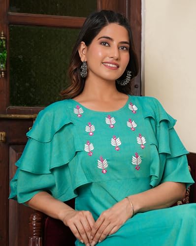 Yash Gallery Women's Viscose Embroidered Anarkali Ethnic Dress (1551YKGREEN, S, Green) - Image 5