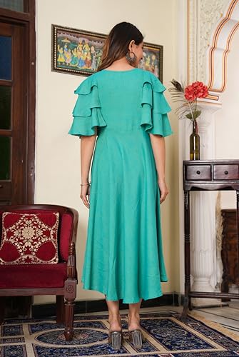Yash Gallery Women's Viscose Embroidered Anarkali Ethnic Dress (1551YKGREEN, S, Green) - Image 4