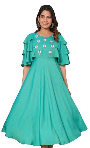 Yash Gallery Women's Viscose Embroidered Anarkali Ethnic Dress (1551YKGREEN, S, Green) - Image 1