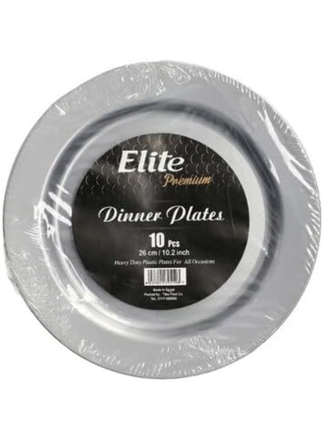 Elite Pack of 10 Heavy Duty "Gray" Plastic Plates "10.2inch" Elegant Party Serving Dessert Plates Reusable Multi Use Lunch & Dinner Plate for Parties Weddings & Events