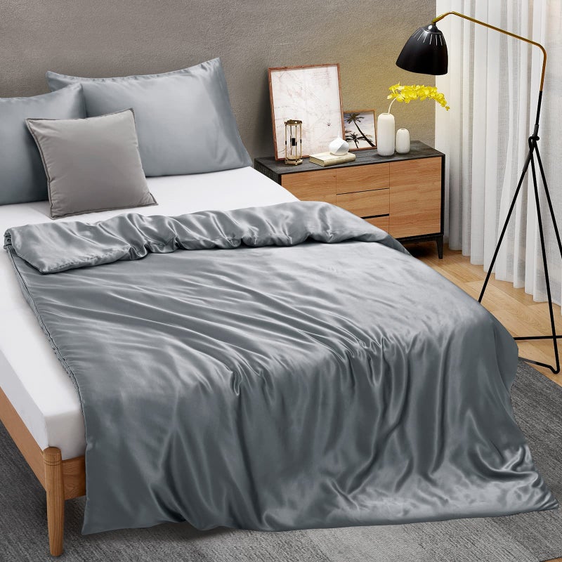 Ersmak 60 x 80 Duvet Cover for Weighted Blanket Silky  Removable Satin Duvet Cover with Zipper  8 Ties Secure Fastening Grey