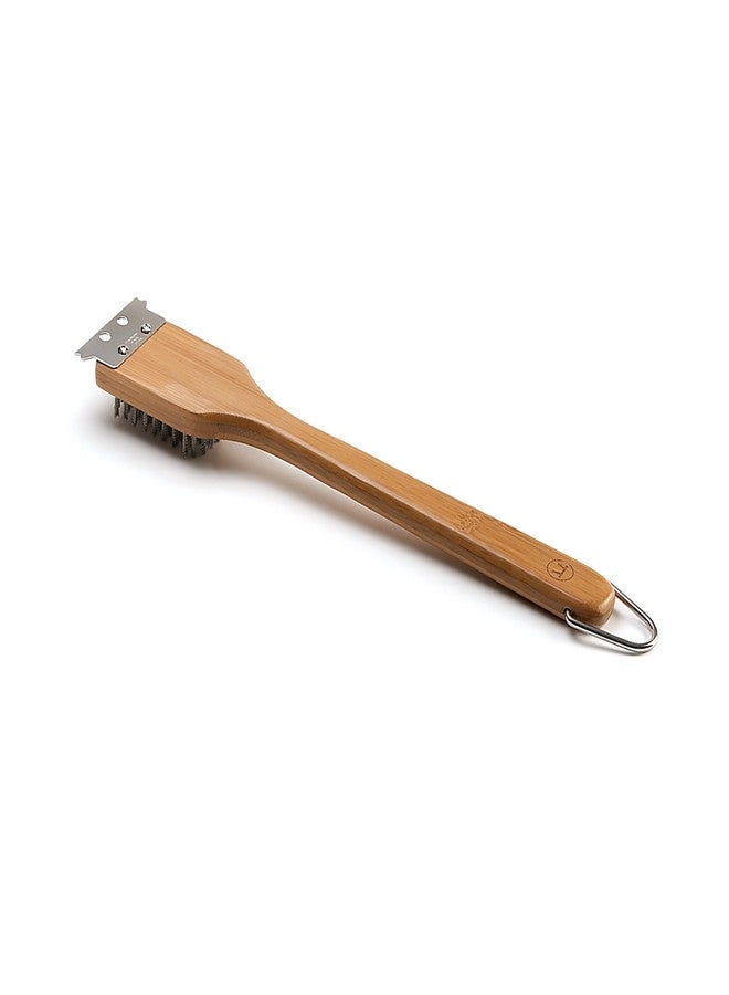 Outset QV40 Verde Collection Grill Brush and Scraper, 14.5 inches, Bamboo Handle - Image 1