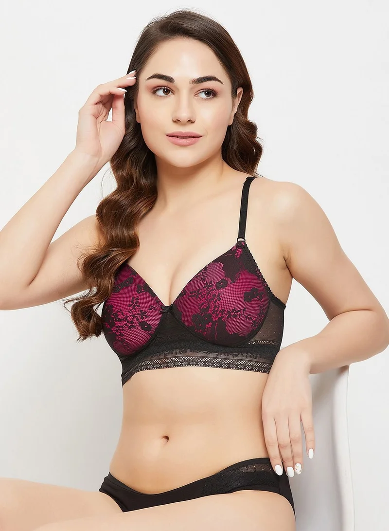كلوفيا Clovia Padded Non-Wired Full Cup Bra In Magenta - Lace