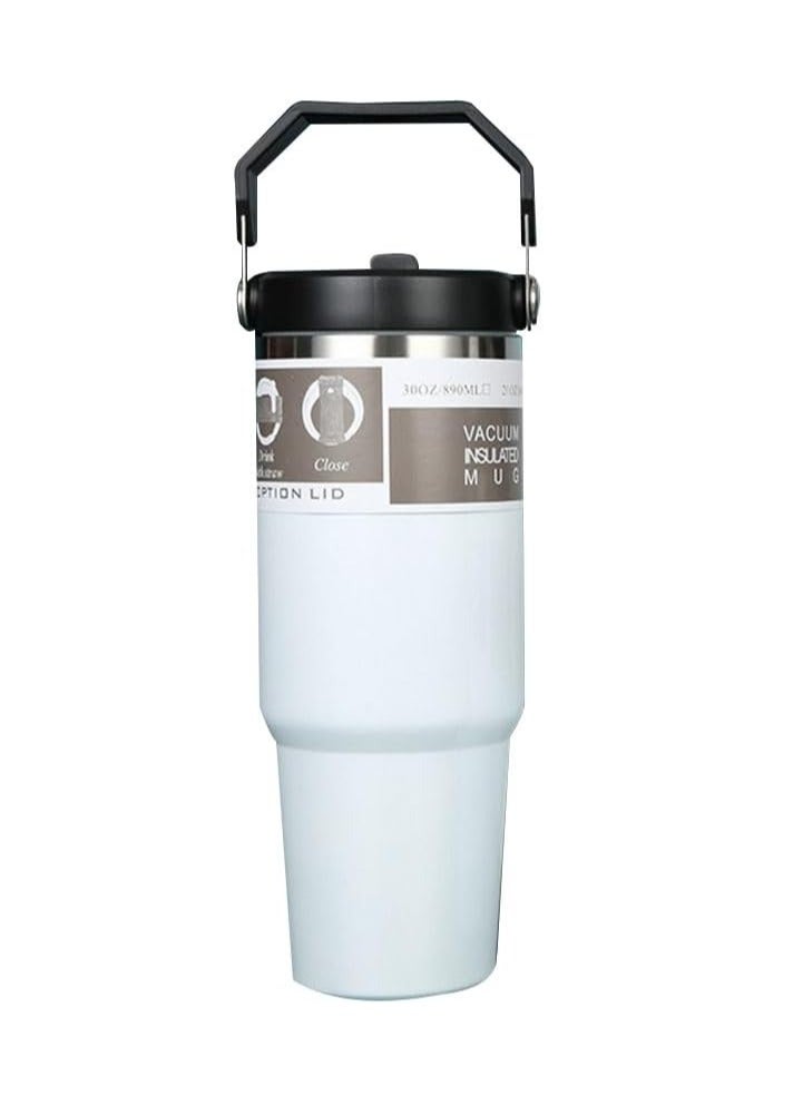 ELTRAZONE Stainless Steel Tumbler with Handle & Straw Lid – Vacuum Insulated Water Bottle, Leak-Resistant Flip Lid, Reusable Cup for Home, Office, or Car - Image 1