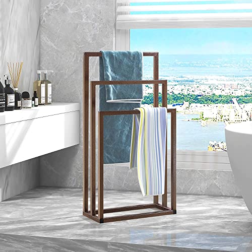 Indian Decor 21579 Space Saving Freestanding Towel Stand Brown Floor Standing Towel Stand/Bath Organizer/Towel Drying Rack 45 X 22 X 86 - Brown - Metal - Image 1