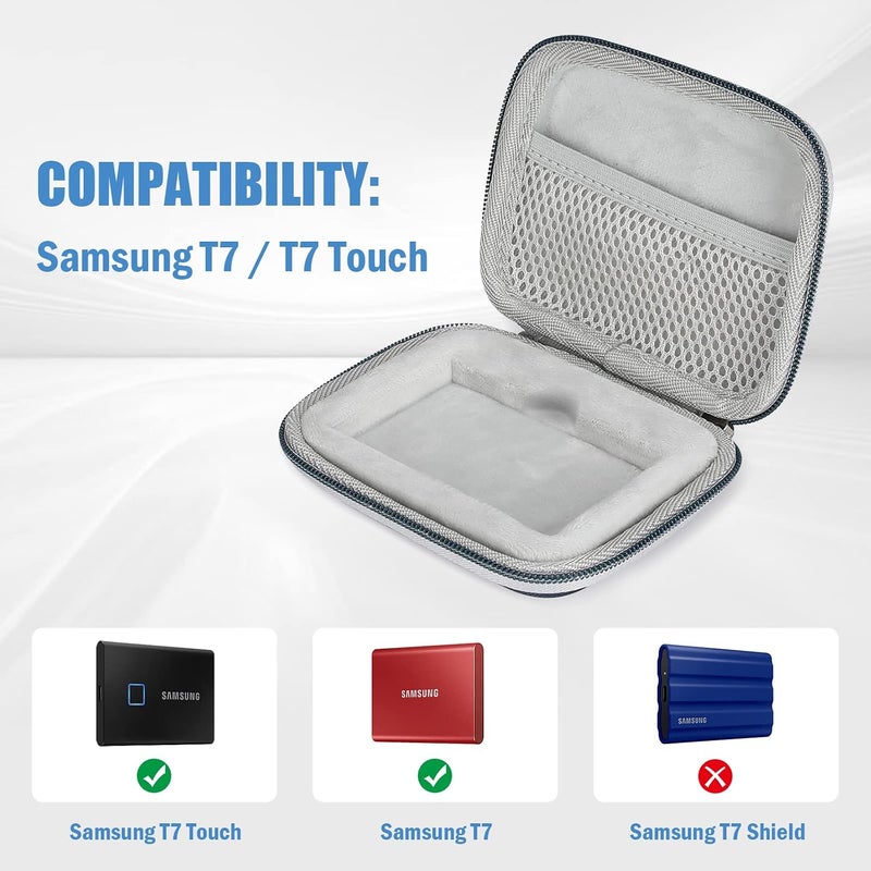 KSA market compliant quality Hard Carrying Case Compatible for Samsung T7/ T7 Touch Portable SSD with 2 Cable Ties, Shockproof Travel Organizer for T7/ T7 Touch 500GB 1TB 2TB USB 3.2 External Solid State Drives -Navy All condition fit - Image 2