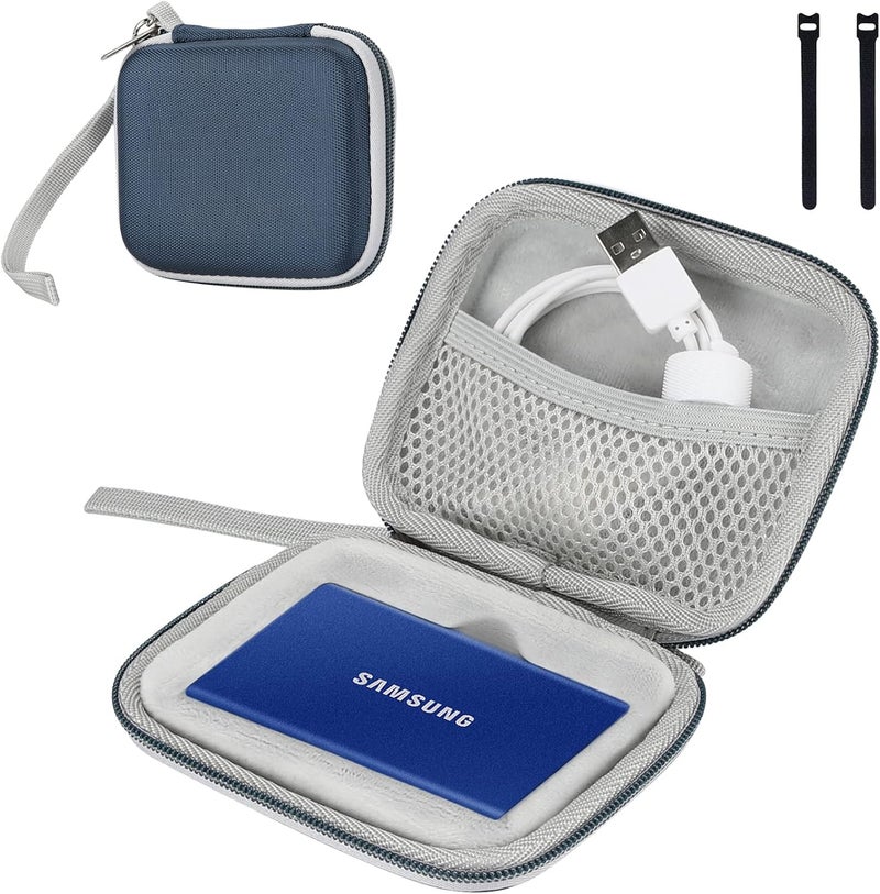 KSA market compliant quality Hard Carrying Case Compatible for Samsung T7/ T7 Touch Portable SSD with 2 Cable Ties, Shockproof Travel Organizer for T7/ T7 Touch 500GB 1TB 2TB USB 3.2 External Solid State Drives -Navy All condition fit - Image 1