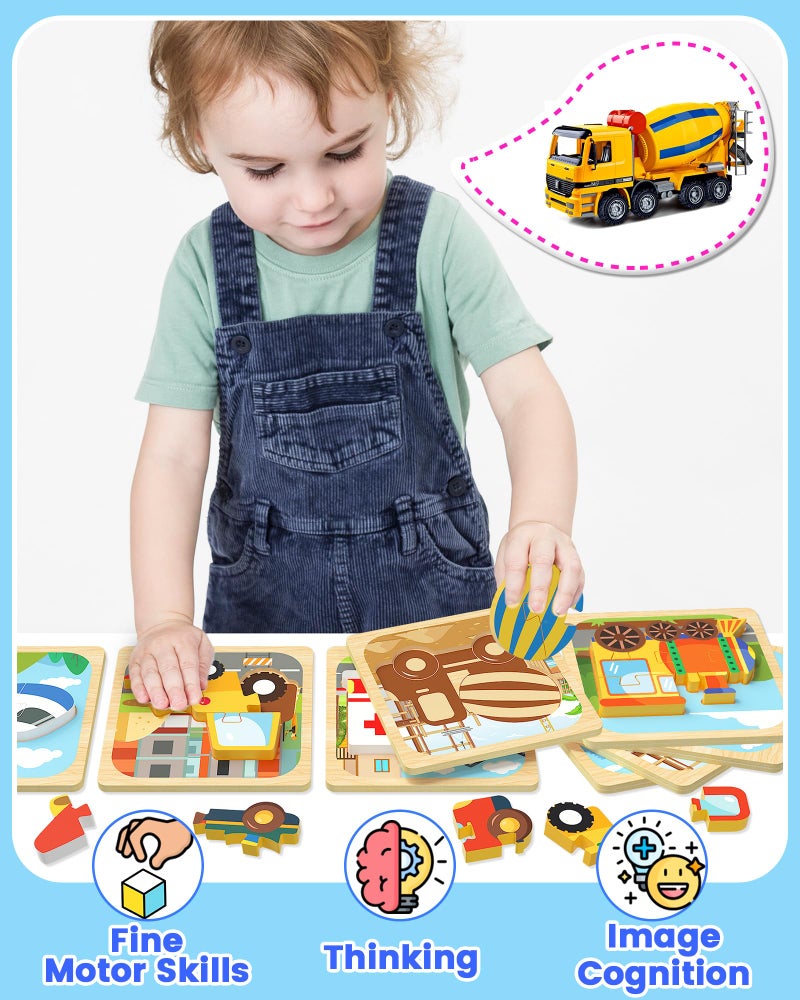 Benresive Wooden Toddler Puzzles, Montessori Toys for 1 2 3 Year Old Boys, Toys for 1 2 3 Year Old Boy Birthday Gifts, 8 Pack Vehicle Toddler Toys, Learning Educational Toys - Image 3