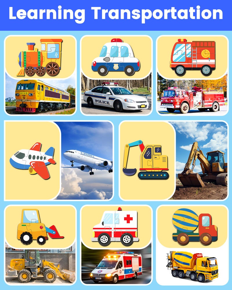 Benresive Wooden Toddler Puzzles, Montessori Toys for 1 2 3 Year Old Boys, Toys for 1 2 3 Year Old Boy Birthday Gifts, 8 Pack Vehicle Toddler Toys, Learning Educational Toys - Image 4