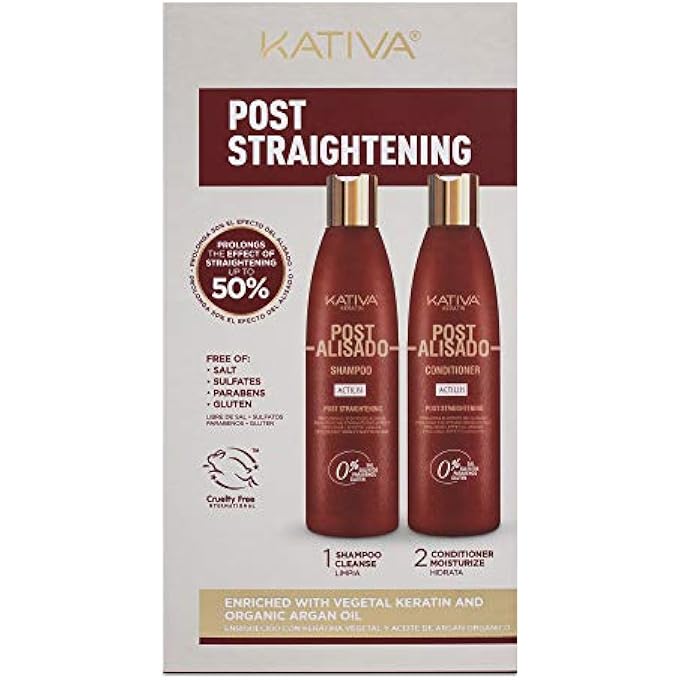 Kativa شامبو + بلسم + سيروم كيراتين بعد فرد الشعر (8.45 أونصة سائلة) يساعد في إطالة النتائج بعد علاج الفرد لشعر سهل التحكم، لامع وناعم، خالي من الجلوتين، خالي من الكبريتات والبارابين - Image 1