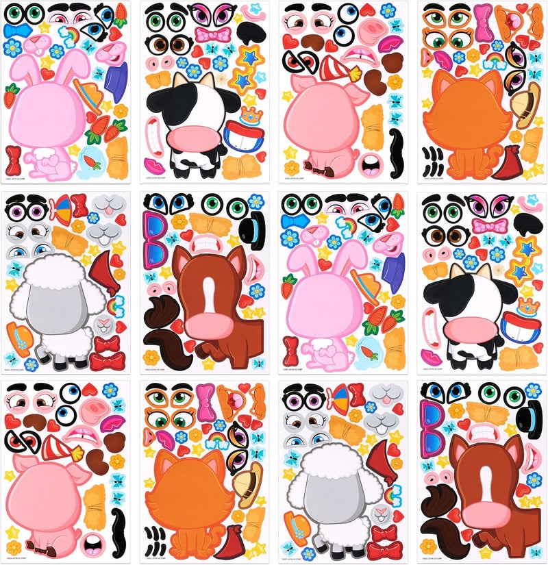 JOYIN 24PCS 9"x6" Make a face Stickers for Kids, Make Your Own Farm Animal Stickers, Party Favors Kids Crafts, Goodie Bags Stuffers, Classroom Rewards - Image 1