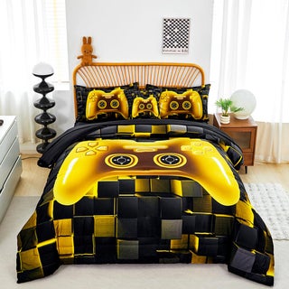 PERFEMET 6 Pcs Twin Bed in A Bag for Boys Girls Black Gold Video Game Comforter Set with Sheets Soft Cozy 3D Gamepad Gaming Bedding Set for All Seasons(Gold  Twin) - pzsku/ZCDC6412EFE3A31736B30Z/45/1749668498/905b2126-7464-4655-a1c7-d1a09b400191