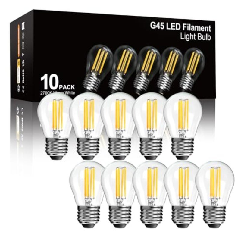 Dimmable LED Bulbs 6W 60W Equivalent AC220-240V Soft Warm White 2700K G45 Golf Ball Bulbs, E27 Edison Screw Base LED Filament Bulb for Ceiling Fan, Pendant Light, 10 Pack - Image 1