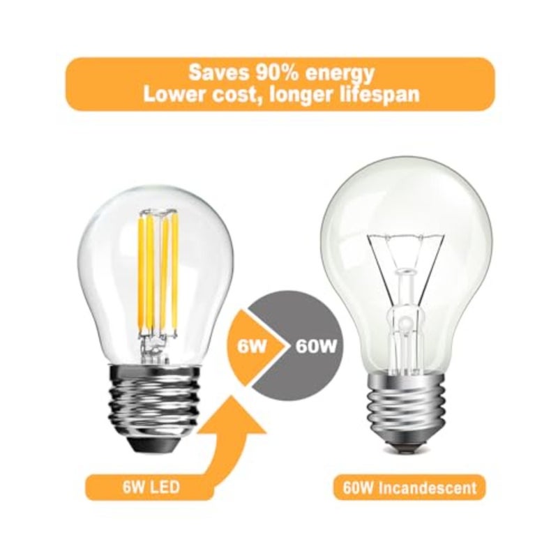 Dimmable LED Bulbs 6W 60W Equivalent AC220-240V Soft Warm White 2700K G45 Golf Ball Bulbs, E27 Edison Screw Base LED Filament Bulb for Ceiling Fan, Pendant Light, 10 Pack - Image 5