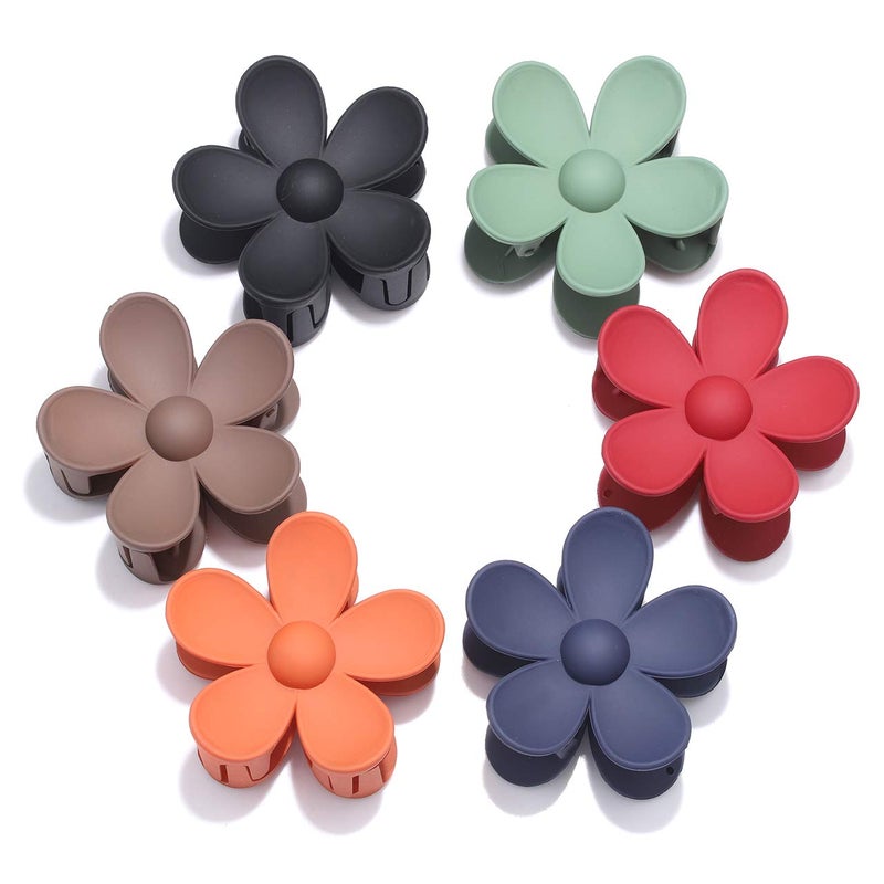 BVGA Big Hair Claw Clips Matte Flower Hair Clips Non Slip Cute Hair Catch Barrettes Jaw Clamps 6 Colors for Medium Thick Hair Women Girls 6PCS Holiday Gifts