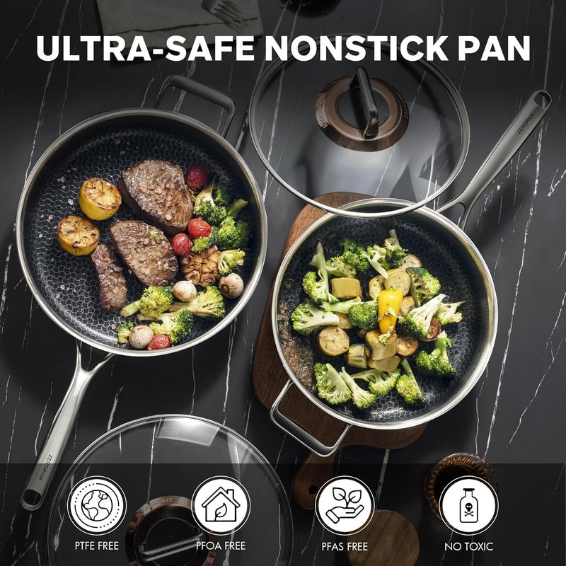 ZEROPAN Hybrid Nonstick 3.5-Quart Sauté Pan,Frying Pans Nonstick with Lid,PFAS PFOA PTFE Free,Stay-Cool Handle,10 Inch Deep Frying Pan,Dishwasher-Friendly, Oven Safe, Compatible with All Cooktops - Image 3