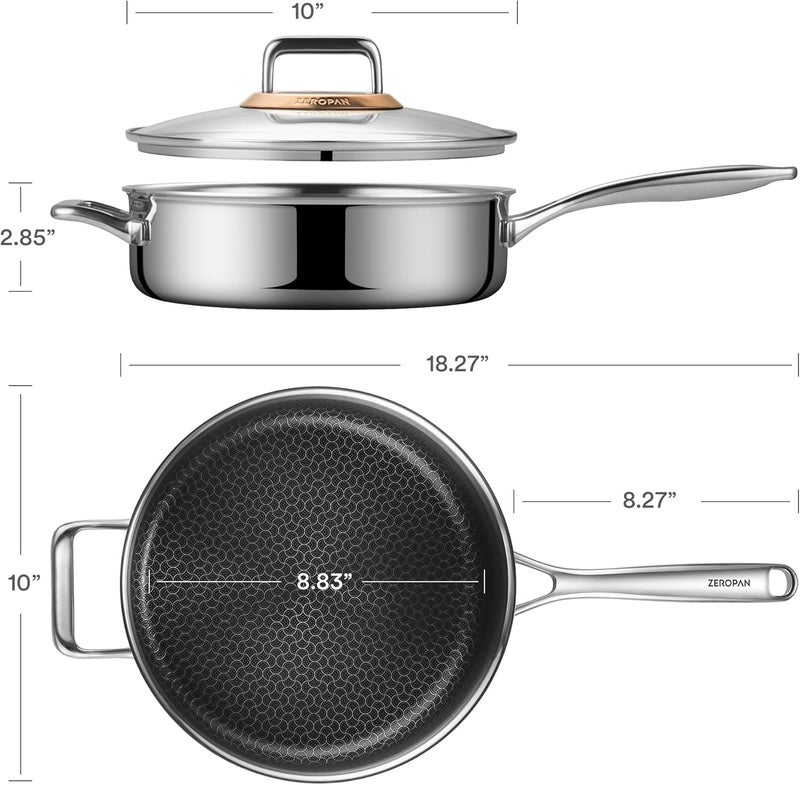 ZEROPAN Hybrid Nonstick 3.5-Quart Sauté Pan,Frying Pans Nonstick with Lid,PFAS PFOA PTFE Free,Stay-Cool Handle,10 Inch Deep Frying Pan,Dishwasher-Friendly, Oven Safe, Compatible with All Cooktops - Image 2