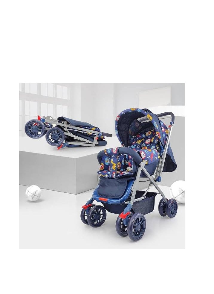 A stroller with a mother's bag, a basket to store the child's essentials, and an anti-learning wheel