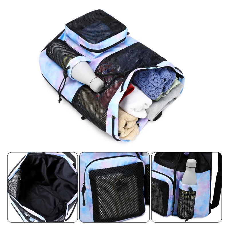 Lohol Mesh Drawstring Backpack with Seperate Shoes Bag, Swimming String Sack for Sports Gym Yoga Beach Travel (Galalxy Purple Blue) - Image 4