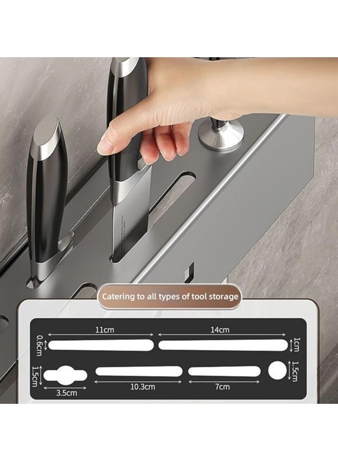 إيونتو رف منظم للمطبخ شديد التحمل يُثبت على الحائط - رف تخزين بثلاث حجرات مع 10 خطافات، وحامل مناشف وأواني موفر للمساحة، سهل التركيب بدون حفر (60 سم) - Image 3