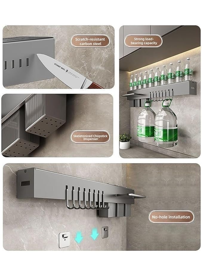 إيونتو رف منظم للمطبخ شديد التحمل يُثبت على الحائط - رف تخزين بثلاث حجرات مع 10 خطافات، وحامل مناشف وأواني موفر للمساحة، سهل التركيب بدون حفر (60 سم) - Image 5