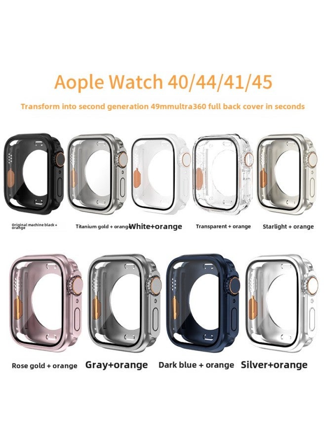 Suitable For Apple Watch Case Change Second Generation Ultra Shell Film Integrated 360 All-inclusive Protective Shell-Color:Starlight + Orange-Appearance Size:40mm (packed With Pearlescent Bag)  - Image 2