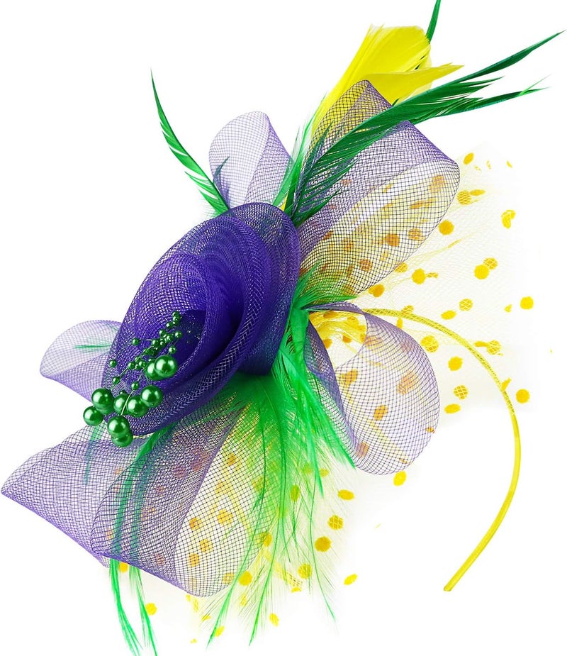 DRESHOW Fascinators Hat Flower Mesh Ribbons Feathers on a Headband and a Clip Tea Party Headwear for Girls and Women - Image 1