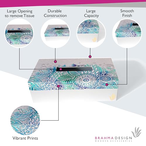 BRAHMA DESIGN Tissue Paper Holder | Abstract Flowers | Wooden Tissue Paper Box & Tissue Holder | Tissue Box for Home | Car Tissue Holder | Refillable Tissue Box for Car | Size 9" x 5" x 2.75" - Image 3