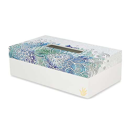 BRAHMA DESIGN Tissue Paper Holder | Abstract Flowers | Wooden Tissue Paper Box & Tissue Holder | Tissue Box for Home | Car Tissue Holder | Refillable Tissue Box for Car | Size 9" x 5" x 2.75" - Image 1