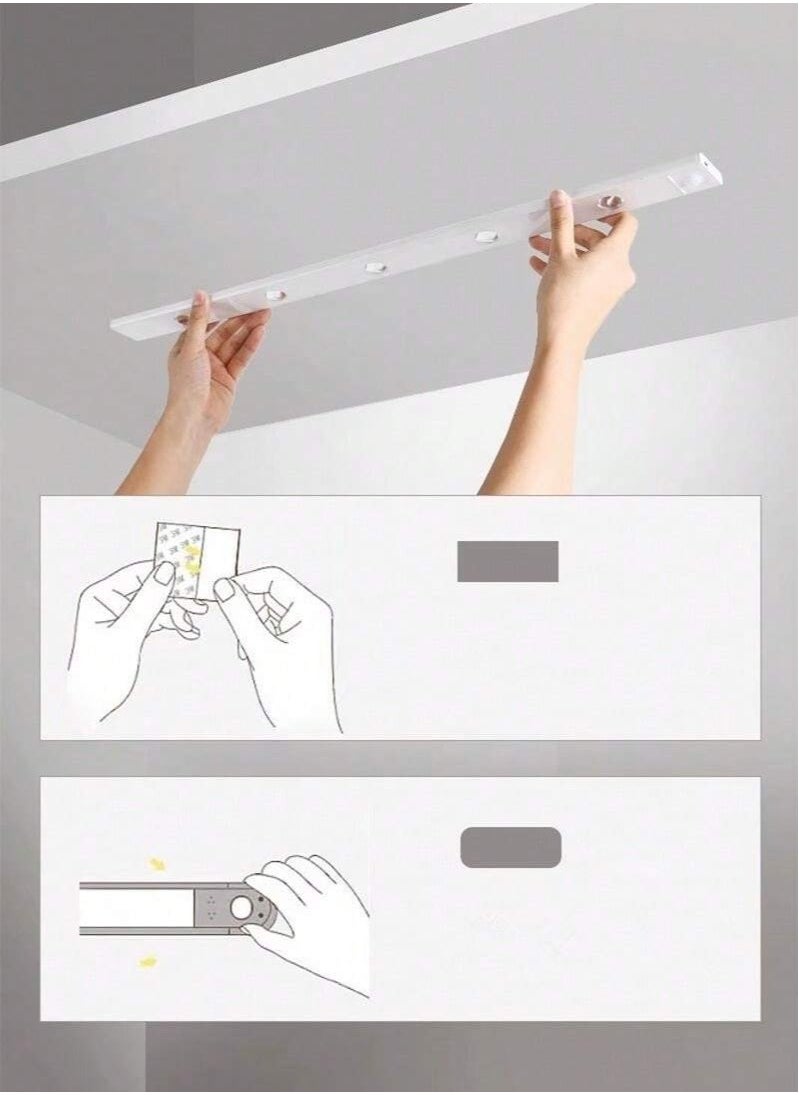 Generic - 60 cm Motion Sensor LED Light Wireless Smart Ultra Slim USB LED Light for Kitchen Cabinet Bedroom Wardrobe Indoor Night Light White(1 Pack 60 cm) - Image 1