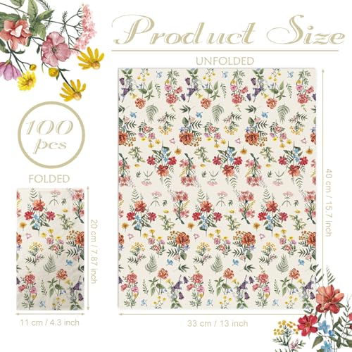 LINHAXM 100 Flower Napkins Watercolor Floral Vintage Wild Flower Disposable Hand Towels Decorative Paper Guest for Bathroom Toilet Powder Room Wedding Birthday Bridal Party Decor - Image 2