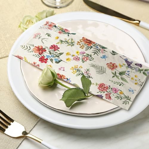 LINHAXM 100 Flower Napkins Watercolor Floral Vintage Wild Flower Disposable Hand Towels Decorative Paper Guest for Bathroom Toilet Powder Room Wedding Birthday Bridal Party Decor - Image 4
