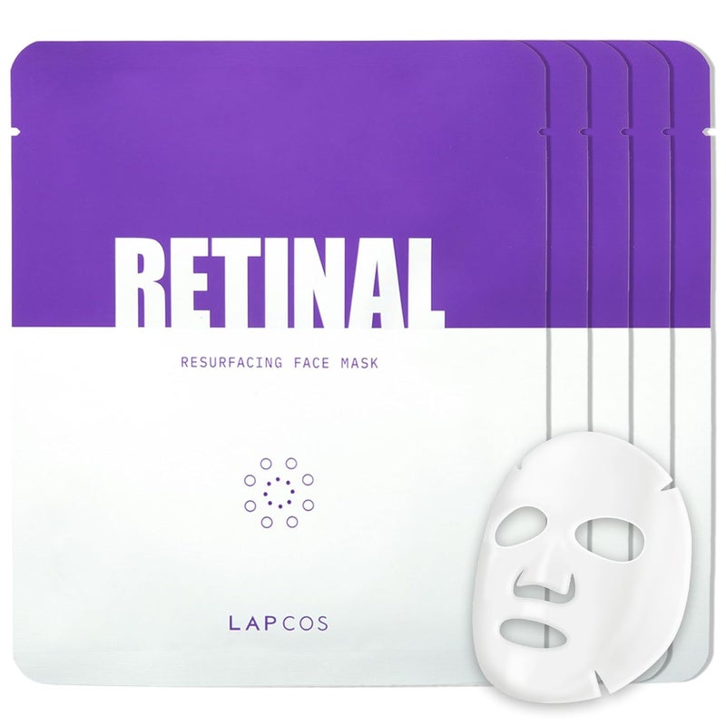 LAPCOS Retinal Resurfacing Mask  Korean Skin Care Mask wRetinal Hyaluronic Acid Niacinamide  Centella Asiatica  Soothing Face Mask Spa Gifts for Women  Firming Face Mask 5 Count 105 oz