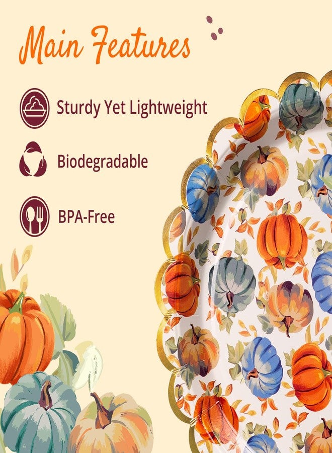 Confettiville Thanksgiving Paper Plates, 50-Count Fall-Themed Decorative Disposable Serving Plates, Pale Apricot, Gold Foil Scalloped Edge, 9 Inches - Image 5