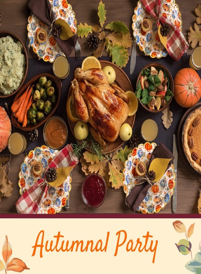 Confettiville Thanksgiving Paper Plates, 50-Count Fall-Themed Decorative Disposable Serving Plates, Pale Apricot, Gold Foil Scalloped Edge, 9 Inches - Image 2