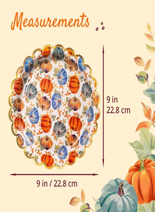 Confettiville Thanksgiving Paper Plates, 50-Count Fall-Themed Decorative Disposable Serving Plates, Pale Apricot, Gold Foil Scalloped Edge, 9 Inches - Image 4