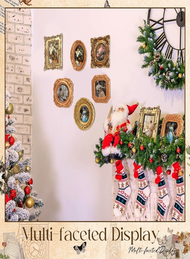 Kathfly 6 Pcs Mini Vintage Picture Frame Gold Tiny Picture Frames Bulk Ornate Antique Photo Frame Resin Oval Baroque Ornaments with Floral Relief Panel and Rack Stands for Home Wall Wedding Decor - Image 4