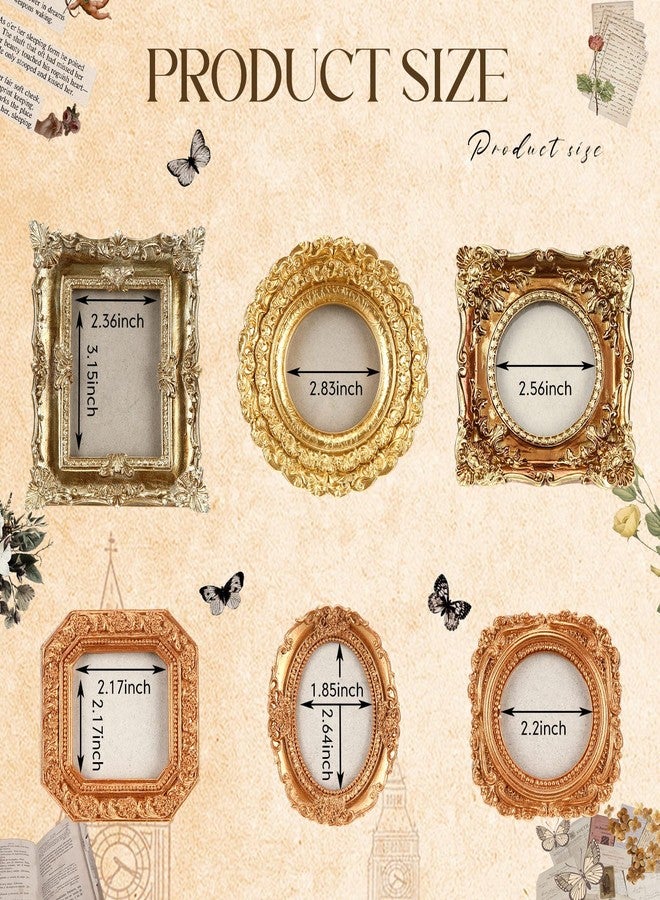 Kathfly 6 Pcs Mini Vintage Picture Frame Gold Tiny Picture Frames Bulk Ornate Antique Photo Frame Resin Oval Baroque Ornaments with Floral Relief Panel and Rack Stands for Home Wall Wedding Decor - Image 3