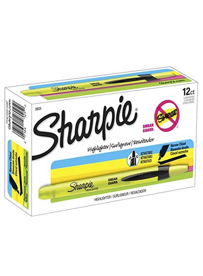 Sharpie Retractable Highlighters Chisel Tip Fluorescent Yellow 12 Count - Image 1
